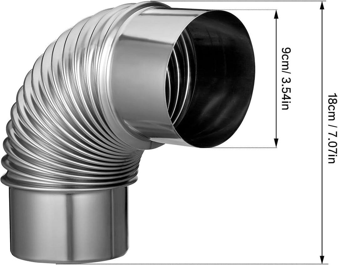 HEMOTON Metall Kaminrohrbogen 90 Grad aus Edelstahl, 90 mm Ofenrohr mit einzigartigem Design für Hol