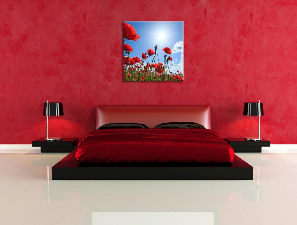 Pixxprint Mohnblumen, Format: 70x70 auf Leinwand, XXL riesige Bilder fertig gerahmt mit Keilrahmen,