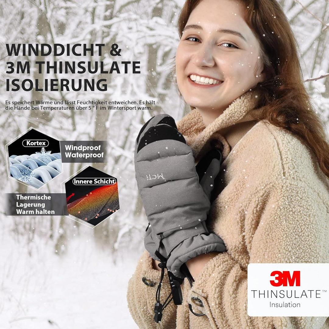 Kineed Skihandschuhe Damen Snowboard Fausthandschuhe Touchscreen wasserdichte Winter Warme Fäustling