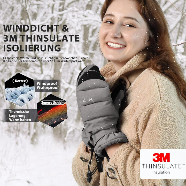 Kineed Skihandschuhe Damen Snowboard Fausthandschuhe Touchscreen wasserdichte Winter Warme Fäustling