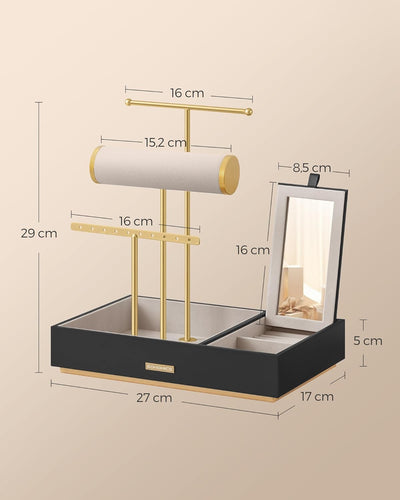 SONGMICS Schmuckständer, Schmuckhalter, Ohrringhalter Metall, Schmucktablett mit Spiegel, Schmuckauf