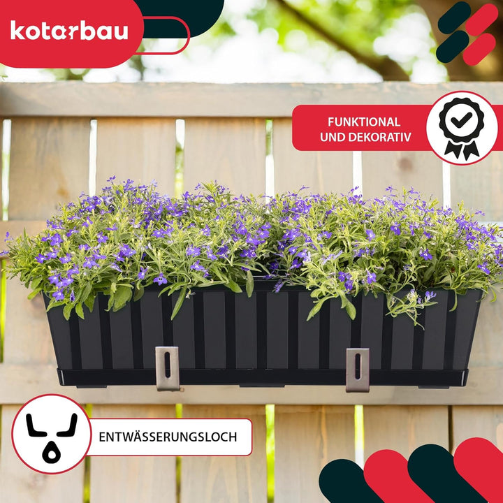 KOTARBAU® 6er Set Blumenkasten - Blumentopf für Balkon - 60 x 18 x 14 cm - Anthrazit - Balkonkasten