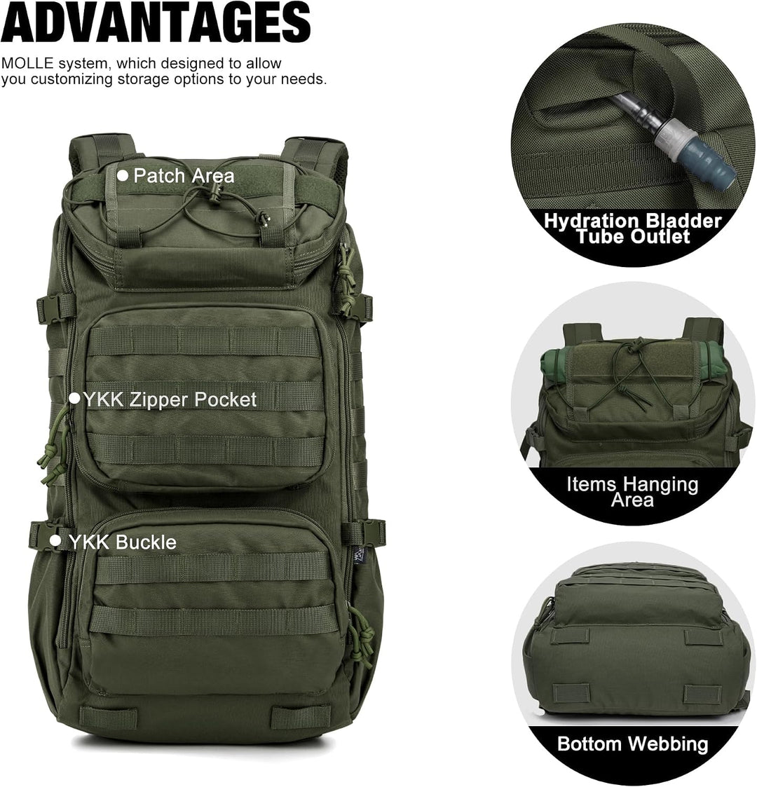 Mardingtop Taktischer Rucksack 40L, Herren Damen Wanderrucksack Für Bundeswehr, Survival, Outdoor, T
