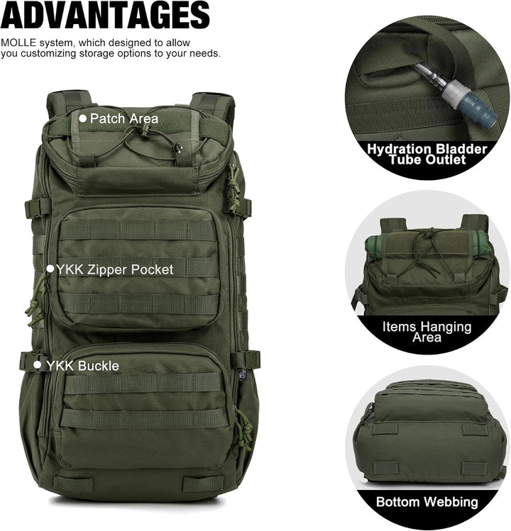 Mardingtop Taktischer Rucksack 40L, Herren Damen Wanderrucksack Für Bundeswehr, Survival, Outdoor, T