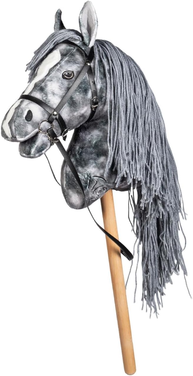 HKM Kids Hobby Horse Clara grau marmoriert + Halfter & Führstrick in Blau – Steckenpferd| Holly & Cl