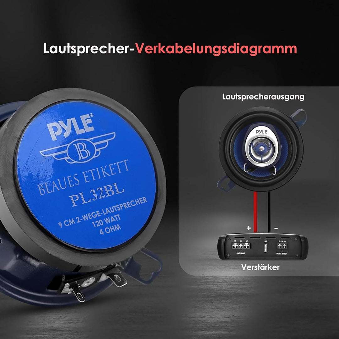 Pyle Auto Lautsprecher 3.5 Zoll 2 Wege Set 120W - Einbaulautsprecher Auto Kfz Lautsprecher kompakt m