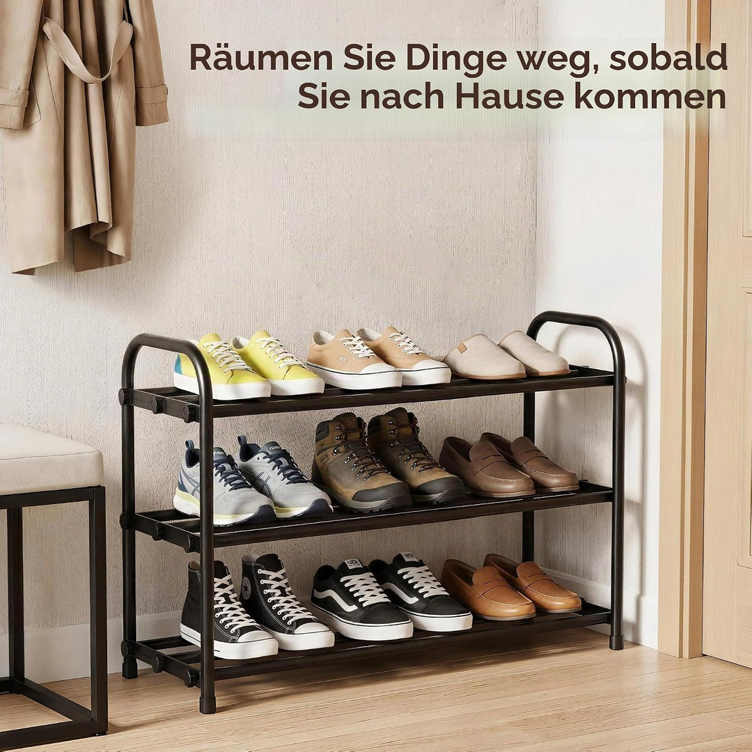 Schuhregal Platzsparend 3 Ebenen, Ausziehbar Schuhregal Metall (45-85cm), Starker Tragfähigkeit &amp; Ei