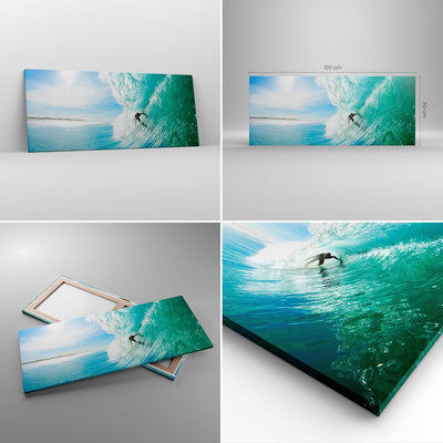 Wandbilder Dekoration Wohnzimmer Abenteuer surfer welle ozean Panorama Bilder auf Leinwand 120x50cm