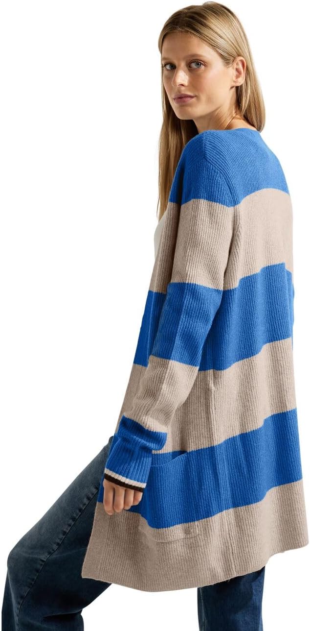 Cecil Damen TOS_Cosy Structured Block Stripe Strickjacke mit Blocksteifen L Dynamic Blue Melange, L