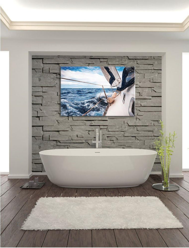 Pixxprint Die weissen Segel der Yacht als Leinwandbild/Grösse: 100x70 / Wandbild/Kunstdruck/fertig b