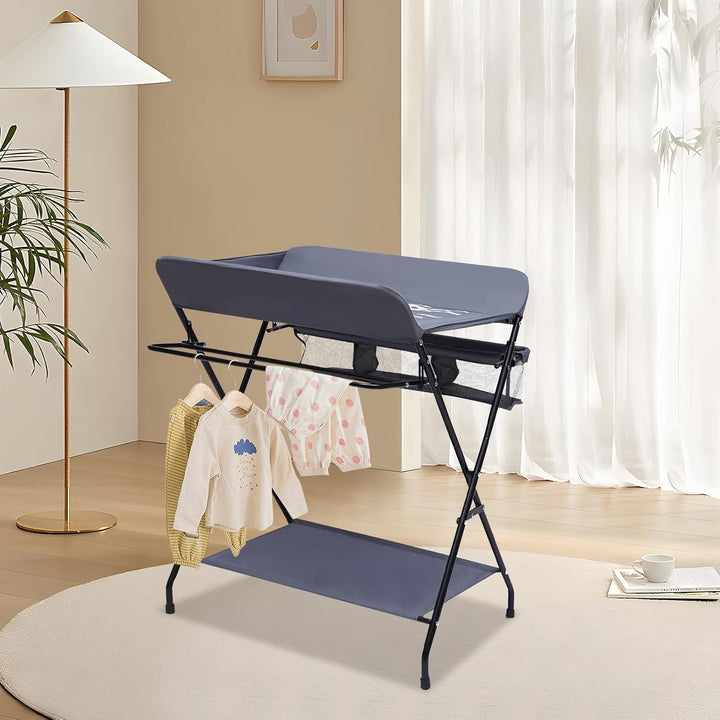 Baby Klappbarer Wickeltisch, Firma Wickelkommode mit Sicherheitsgurt &amp; Ablagefläche &amp; Zaun, Leicht z