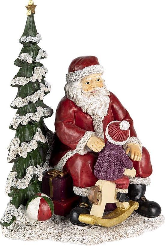 Clayre & Eef Figur Weihnachtsmann 16x13x22 cm Rot Grün Polyresin Weihnachtsdekoration