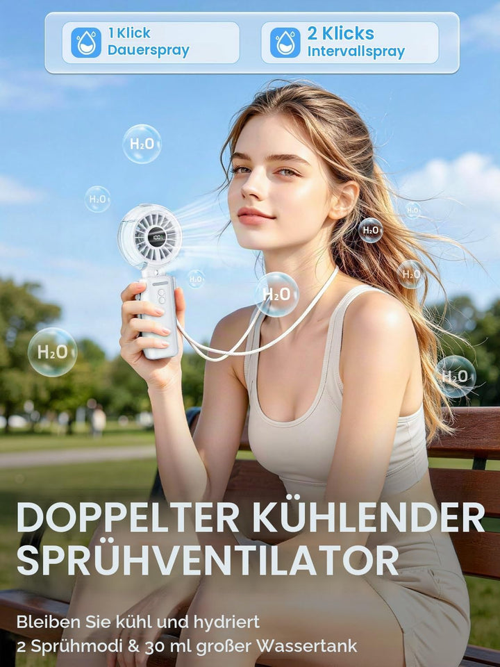 Handventilator Akku Aufladbar mit Wasserkühlung - Tragbarer Mini Ventilator | 100 Stufen 6000mAh Akk