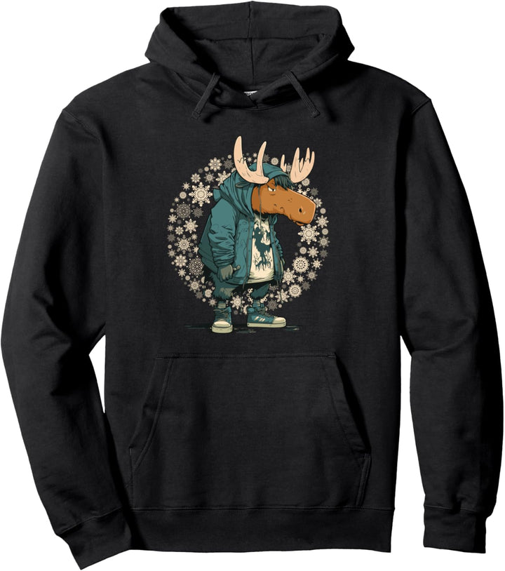 Lustige Weihnachten Elch | Winter Schneeflocken Pullover Hoodie