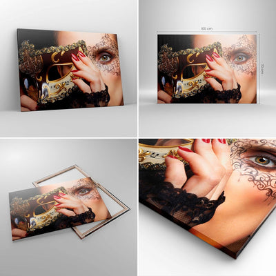 Bilder auf Leinwand 100x70cm Leinwandbild Frau Mode Venedig Maske Gross Wanddeko Bild Schlafzimmer K