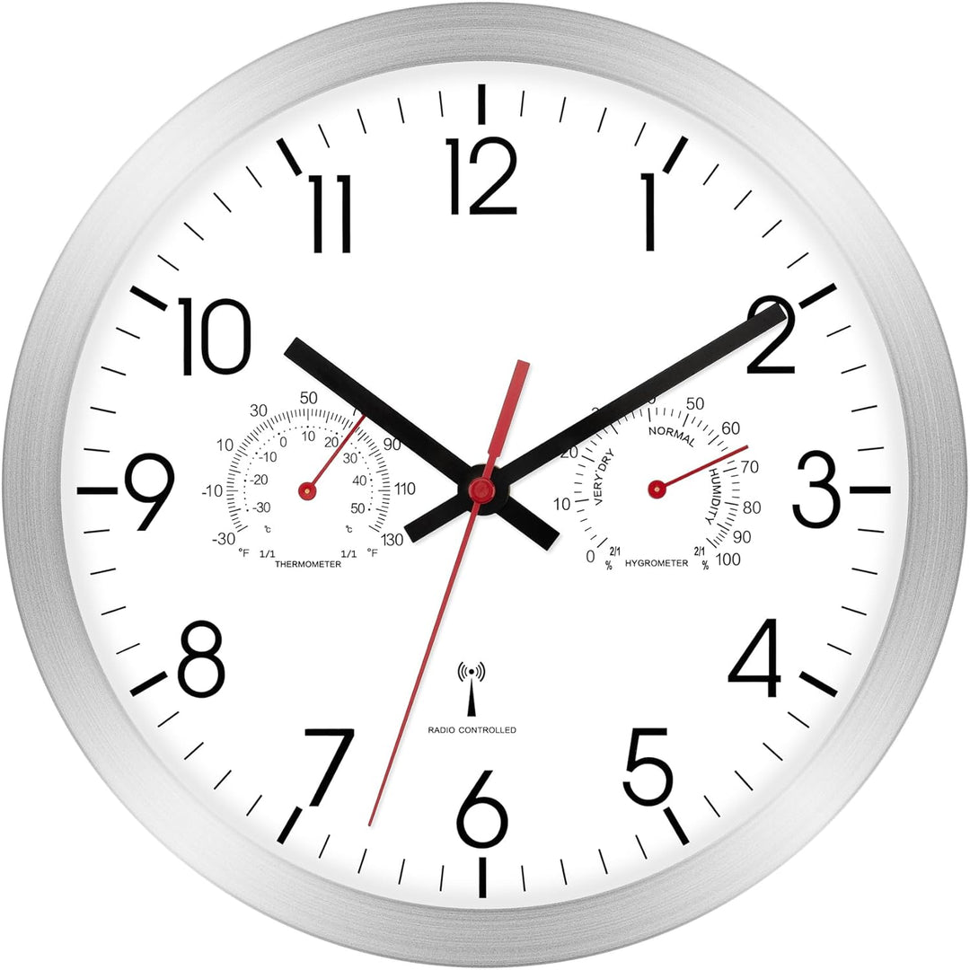 Foxtop Funk Wanduhr, Quarz-Wanduhr mit Temperatur und Luftfeuchtigkeit für Bad, Küche, Wohnzimmer, G