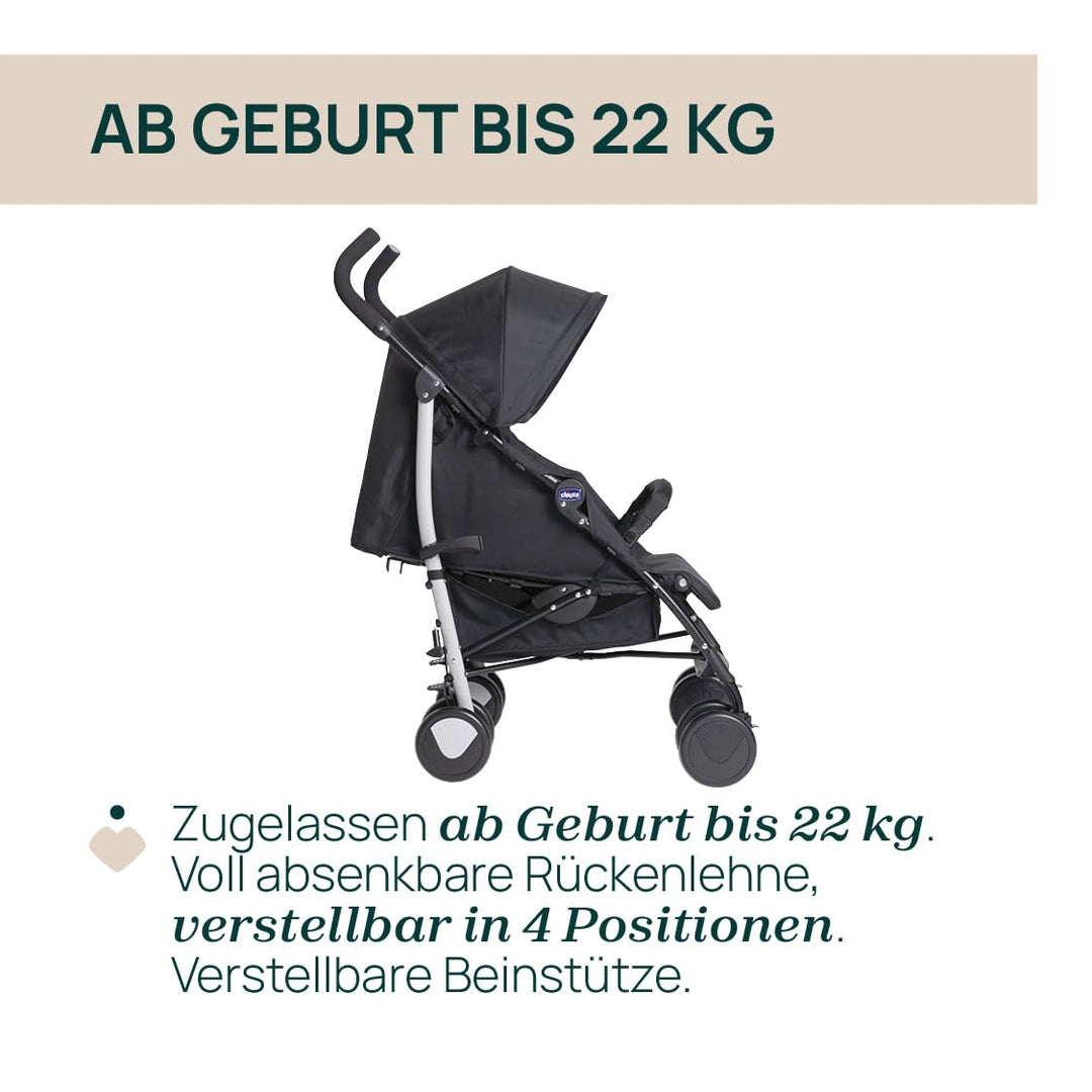Chicco Echo Light Kinderwagen, Buggy von 0 Monaten bis 22 kg, verstellbare Rückenlehne, geräumiger S