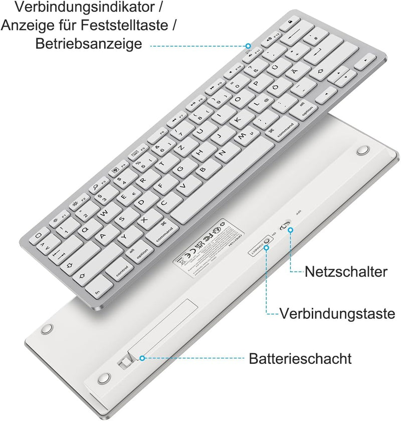 OMOTON deutsche Bluetooth Tastatur für iPad 10.9/10.2/9.7, iPad Air 6/5/4/3, Tastatur iPad Pro 13/12