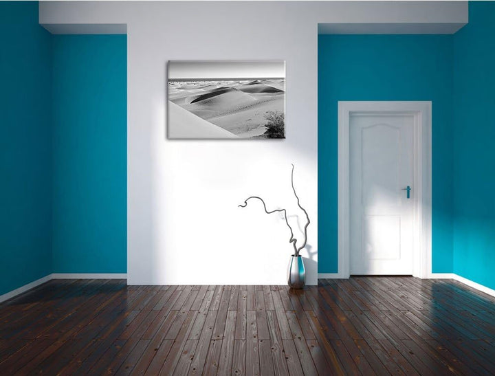 schöne Wüste am Meer schwarz/weiss Format: 100x70 auf Leinwand, XXL riesige Bilder fertig gerahmt mi