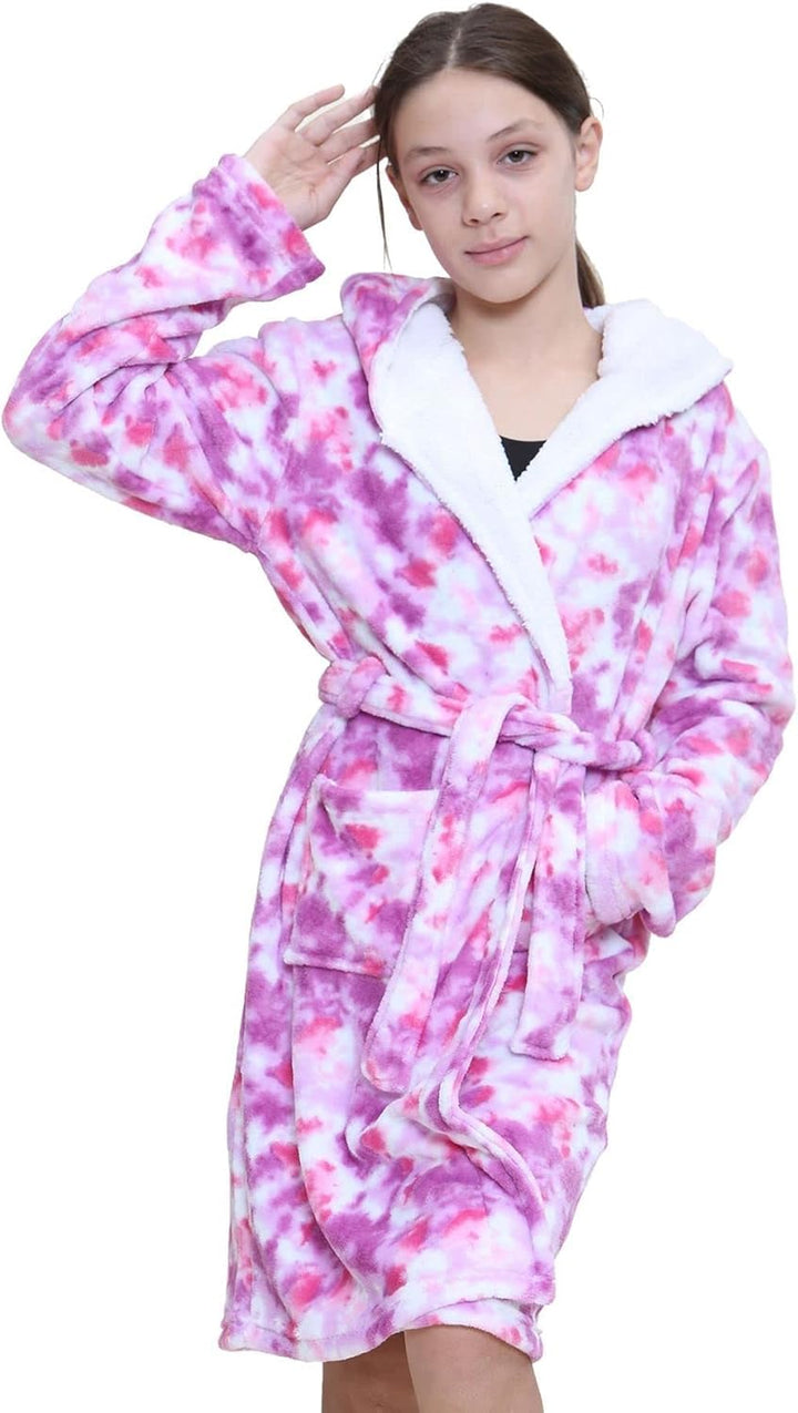 A2Z 4 Kids Kinder Mädchen Designer Grau Aufdruck Flanell Vlies Mit Kapuze Weich Morgenmantel Nachtan