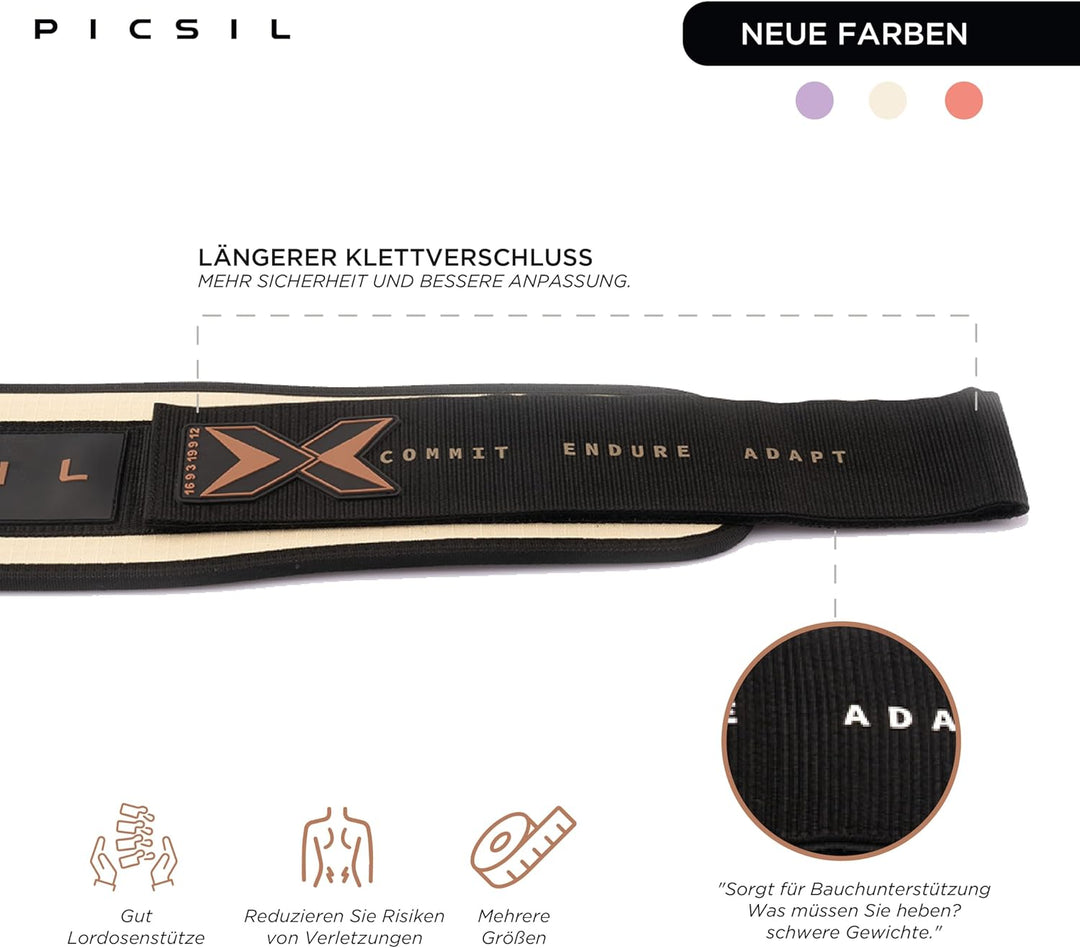 PICSIL - Gewichthebergürtel, Lendenwirbelstütze für Reissen & Stossen, Wettkampfgenehmigt mit Schnal