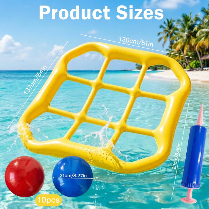 Aufblasbares Wasserspielzeug,Tic Tac Toe Pool Spielzeug mit 10 Aufblasbarer Ball,9-Kästchen-Gitter-W