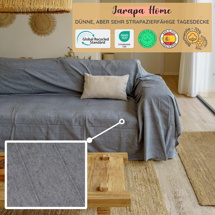 Jarapa Home Tagesdecke Baumwolle Wohndecke – Sofadecke Sofaüberwurf Bettüberwurf Überwurfdecke für S
