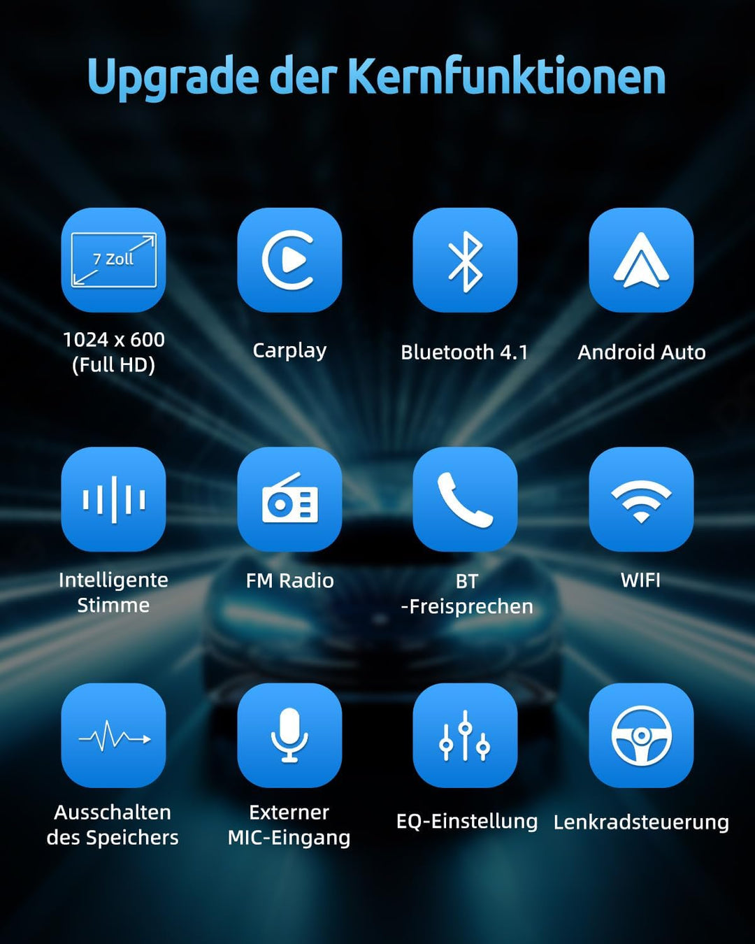ESSGOO 4+64G Autoradio mit Wireless Carplay und Android Auto, 7 Zoll Doppel 2 Din HD Bildschirm Auto