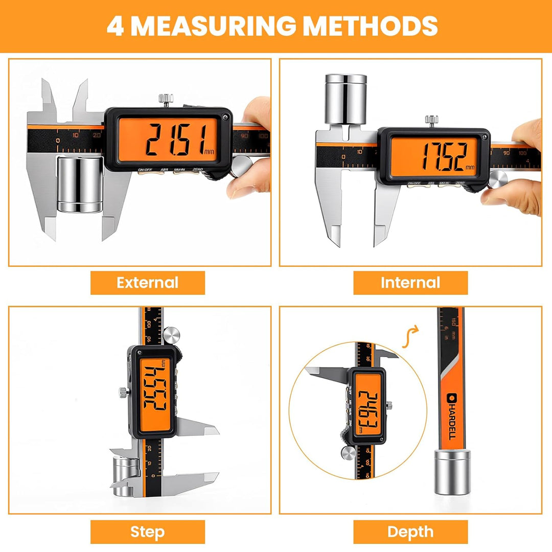 HARDELL Digital Caliper, Rechargeable Digital Caliper with Large Orange Screen - Anti-Glare LCD & AB