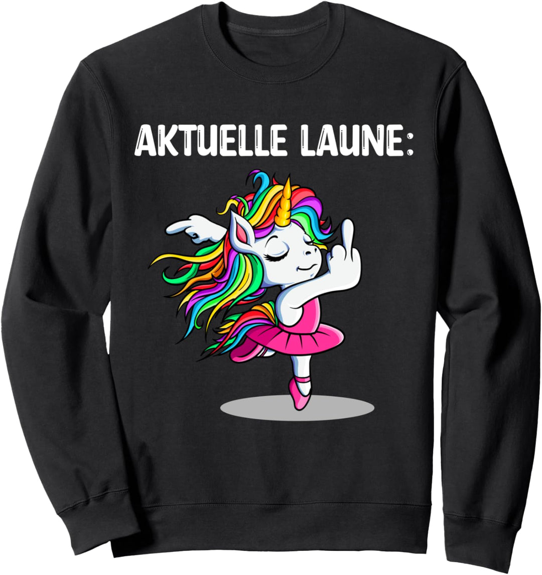 Aktuelle Laune Tanzendes Einhorn Mädchen Mit Stinkefinger Sweatshirt
