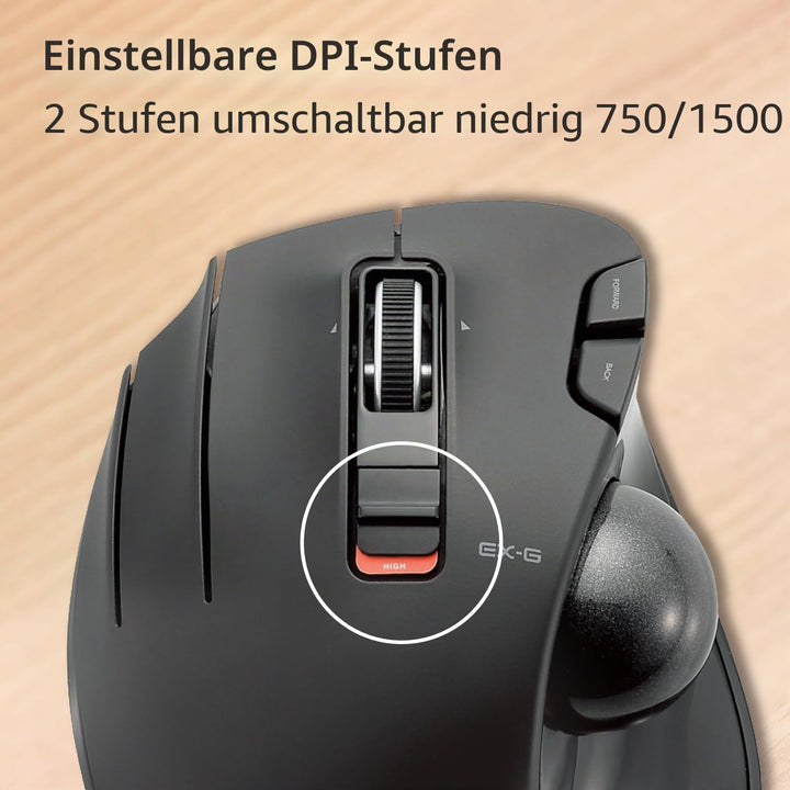 ELECOM EX-G Linkshänder-Trackball-Maus, 2,4 GHz USB Wireless, Ergonomisch, Daumensteuerung, Tracking
