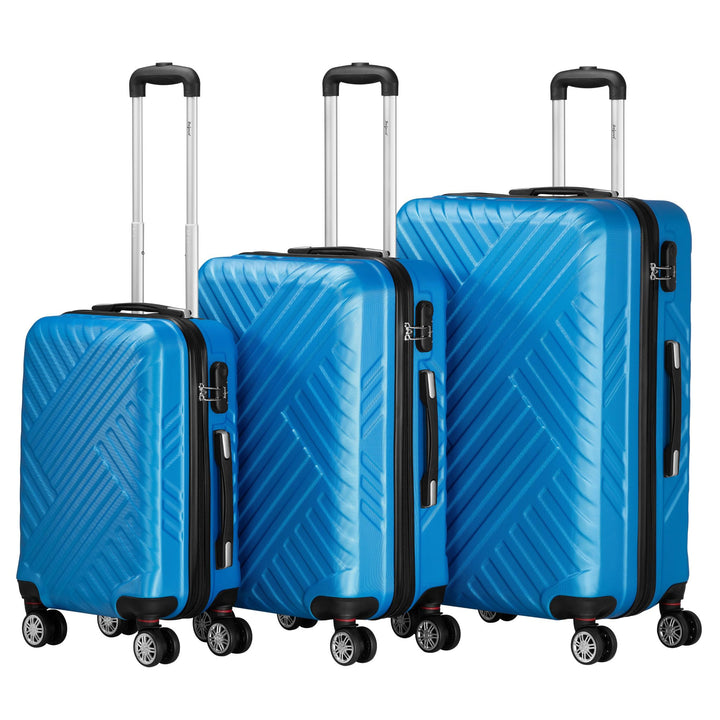 Zelsius Koffer Set 3 Stück, Blau | ABS Hartschalenkoffer mit Zahlenschloss, Doppelrollen und Innen T