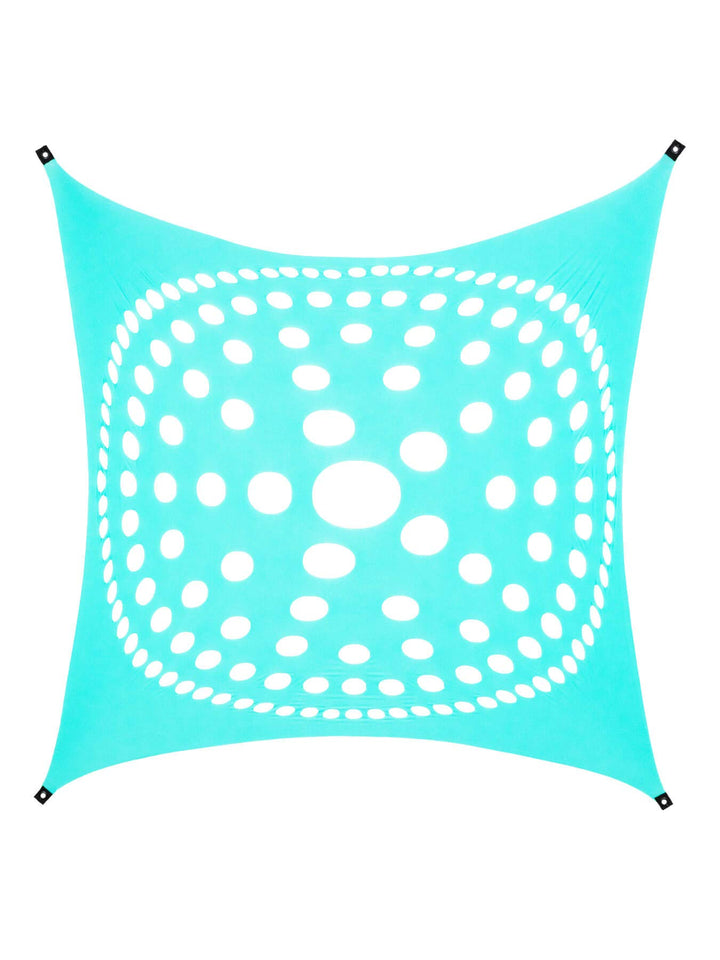 PSYWORK Schwarzlicht Segel Spandex | Mandala Dots | Hellblau | 3 x 3m | UV-aktiv | Leuchtend | Wandt