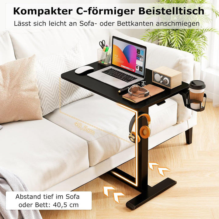 COSTWAY Pflegetisch mit versteckten Rollen, höhenverstellbarer Betttisch mit Becherhalter & Haken, K