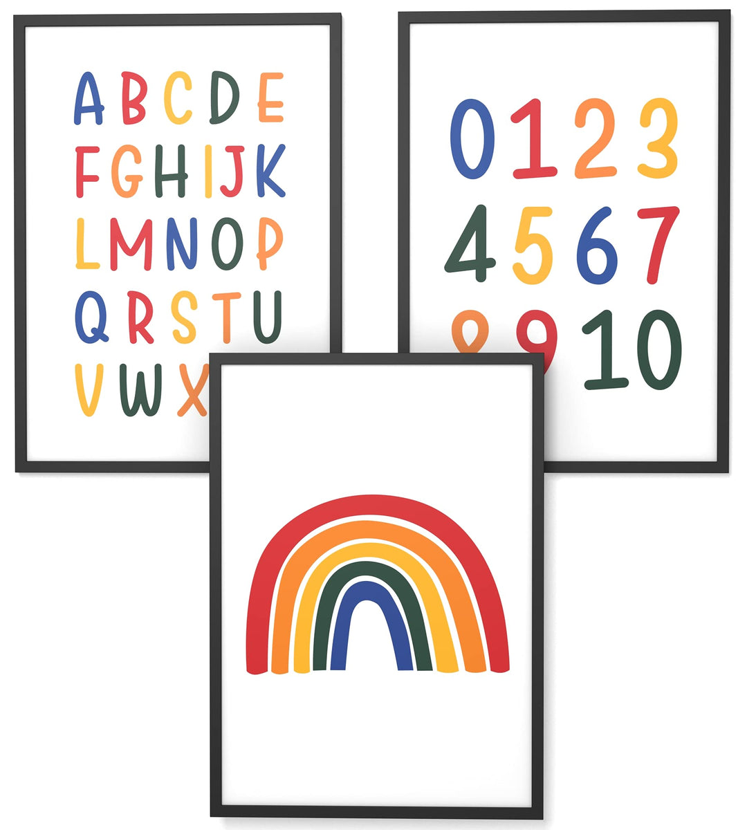Papierschmiede® Kinderbilder 3er Set Lernposter, A4 gerahmt in Holzrahmen (schwarz), Geschenk für Mä