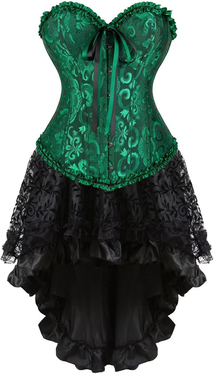 Josamogre Korsett Kleid Damen Corsage Set Bustier Korsettkleid Blumen Gothic Burlesque XS Black Gree