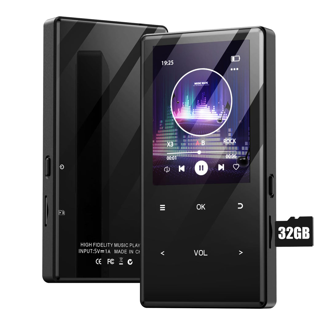 MP3-Player Bluetooth 5.0, 2,4 Zoll tragbarer MP3-Player 64 GB – HiFi-Audio-Player mit FM-Radio, Reco