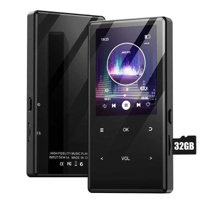 MP3-Player Bluetooth 5.0, 2,4 Zoll tragbarer MP3-Player 64 GB – HiFi-Audio-Player mit FM-Radio, Reco