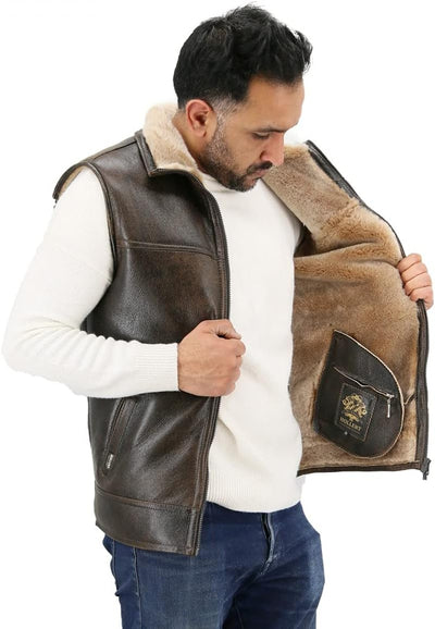 Hollert Herren Lammfellweste Luca Fellweste Echtleder Merino Schaffell Jagdweste warme Outdoorweste