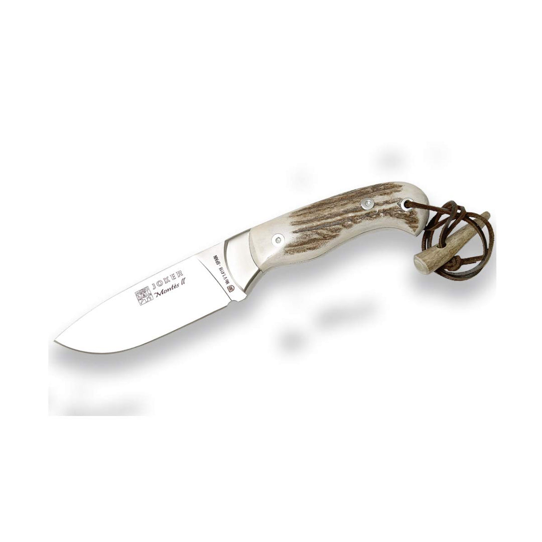 Joker "Montés II CC08 Full Tang montagemesser, 10,4 cm Klinge, Hirsch Antler Griff, mit Braunes Lede