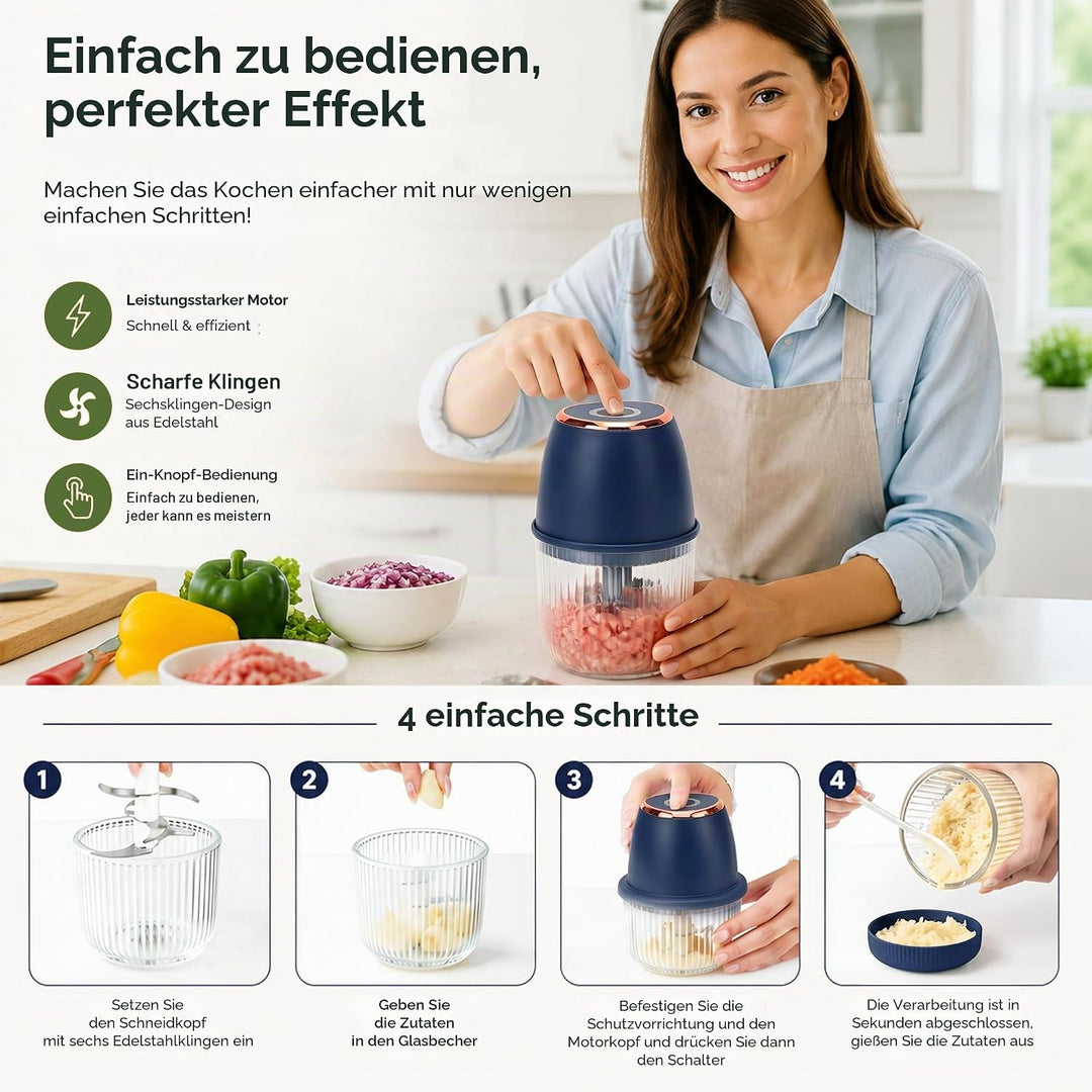 Zerkleinerer Elektrisch 350ml, Gemüsezerkleinerer Zwiebelschneider Elektrisch Multizerkleinerer, 304