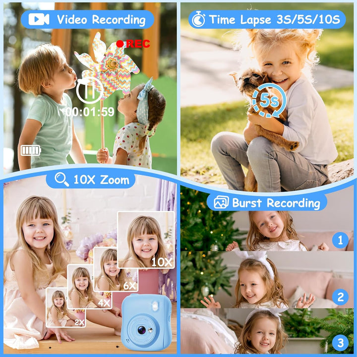 Hangrui Kinderkamera Sofortbildkamera, 14MP Sofortbildkamera Kinder mit 32G Karte & Druckpapier, 108