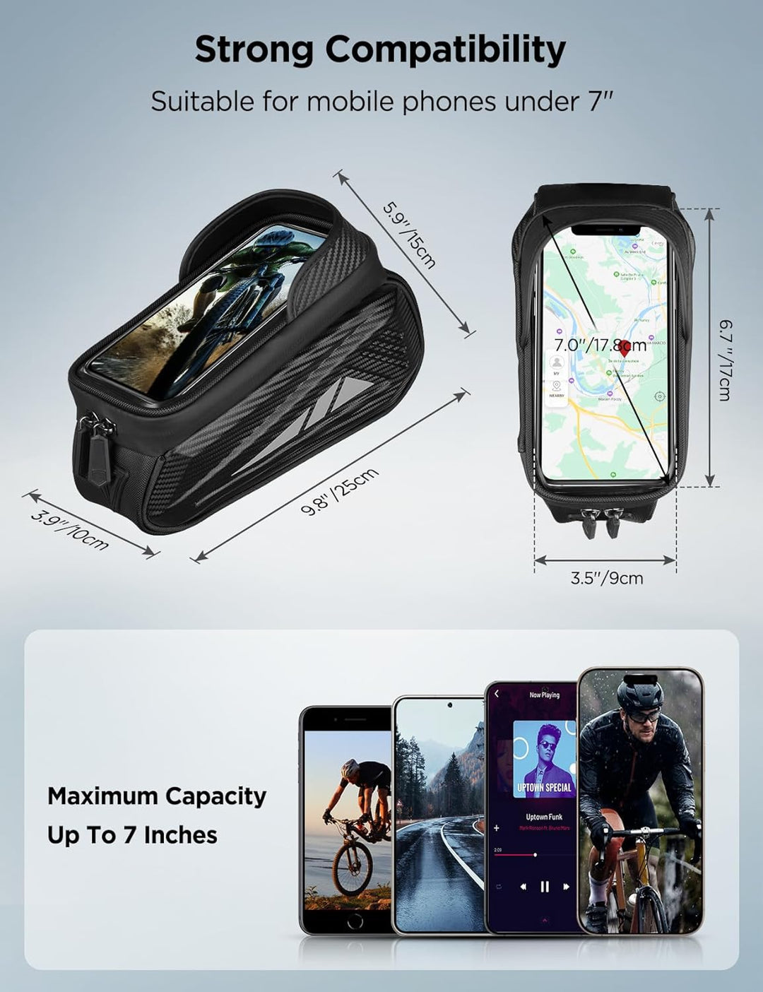 Fahrrad Rahmentasche Wasserdicht Lenkertasche für Smartphones bis zu 7 Zoll Handyhalterung Handytasc