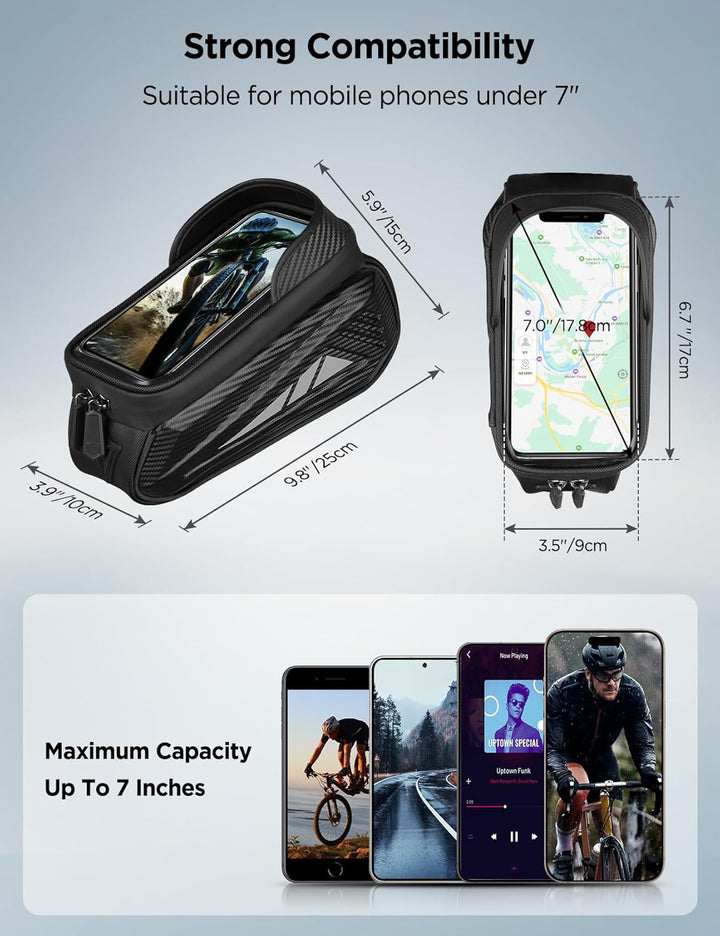 Fahrrad Rahmentasche Wasserdicht Lenkertasche für Smartphones bis zu 7 Zoll Handyhalterung Handytasc