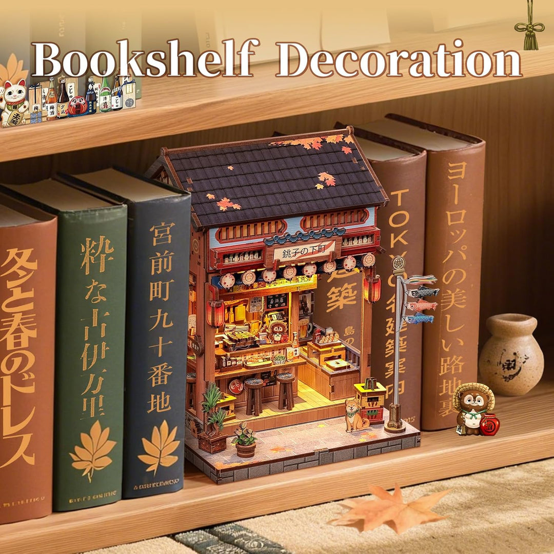 Fsolis Book Nook Japan, Booknook Bausatz Erwachsene, 3D-Holzpuzzles Buchecke, DIY-Miniaturhaus-Set,