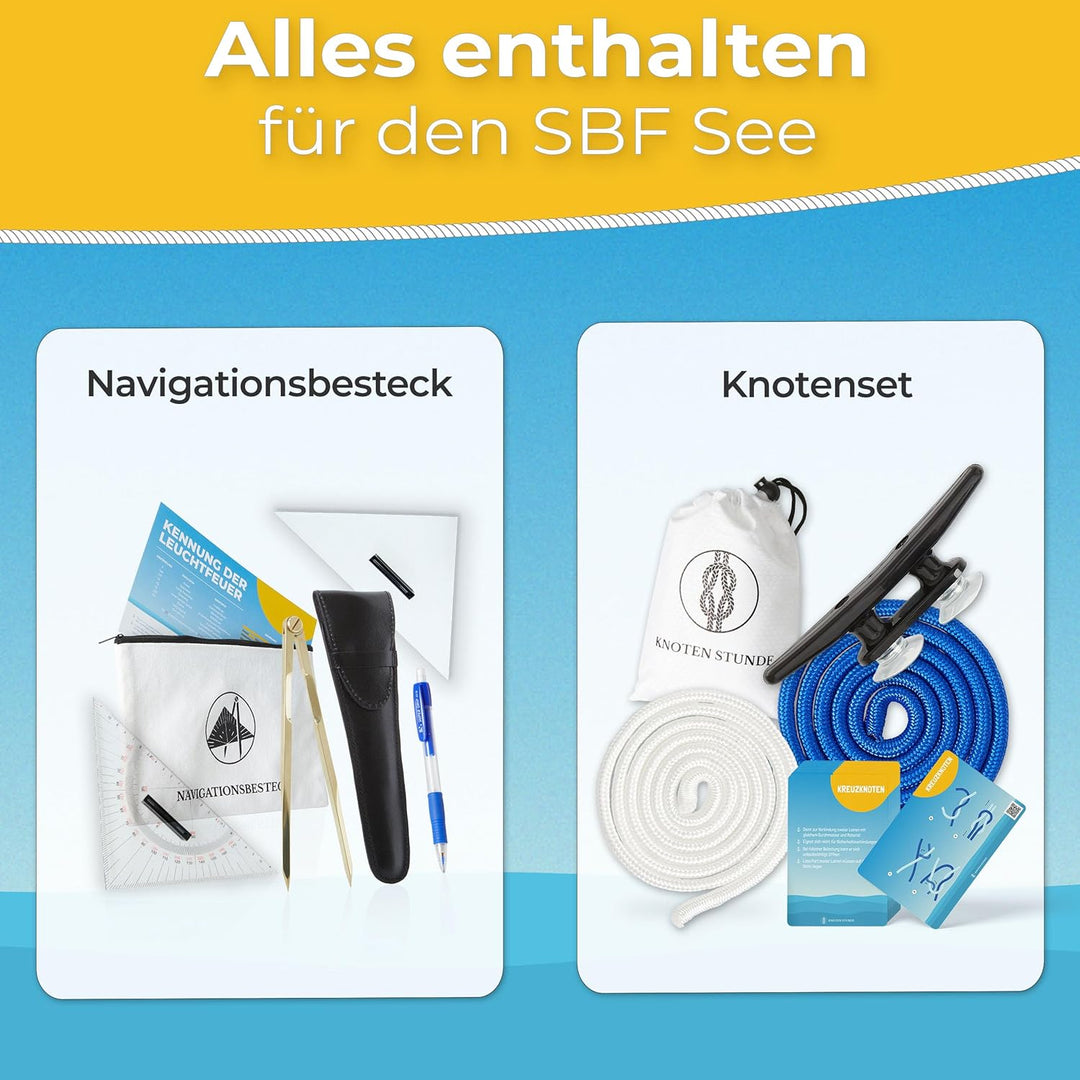 Kapitänsset - Navigationsbesteck und Knoten Übungsset - Ideal ausgestattet für den SBF - Super Gesch