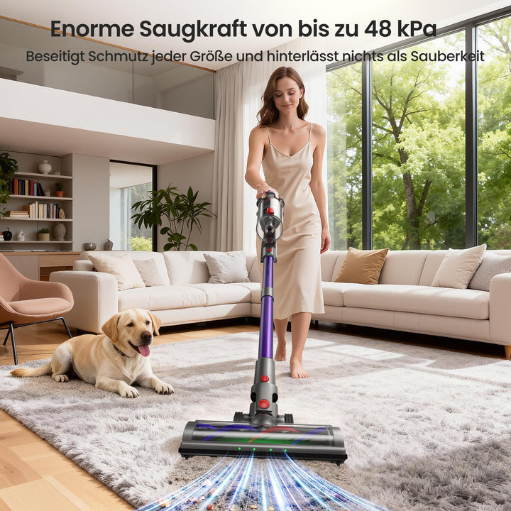 Xlife Akku Staubsauger Kabellos 550W/48kPa/50Min, Anti-Tangle-Bürste für Tierhaare, HEPA-Filter, Gre