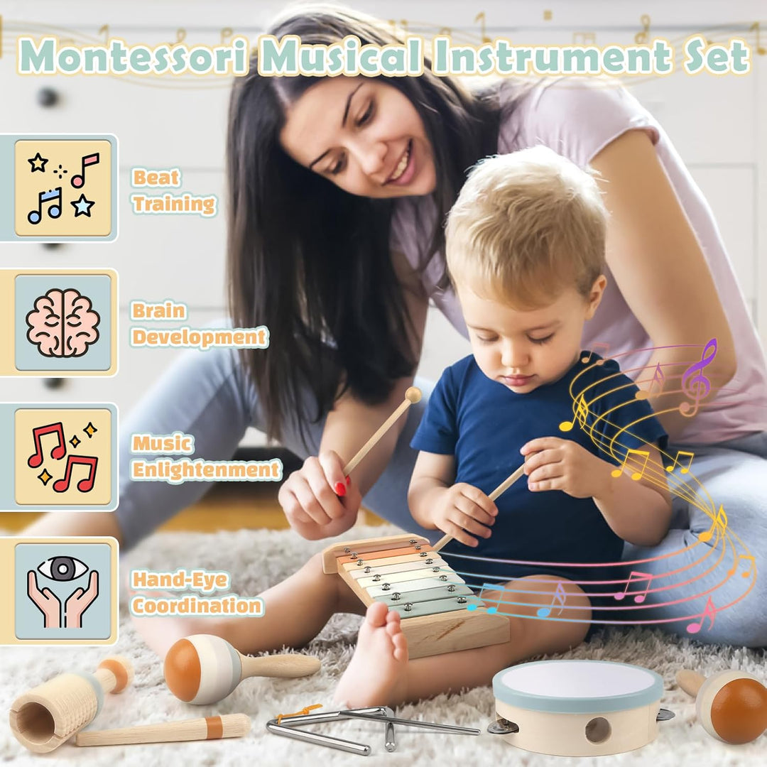Vanplay Musikinstrumente für Kinder Kinderspielzeug ab 3 Jahre holzspielzeug Trommel Xylophone für K