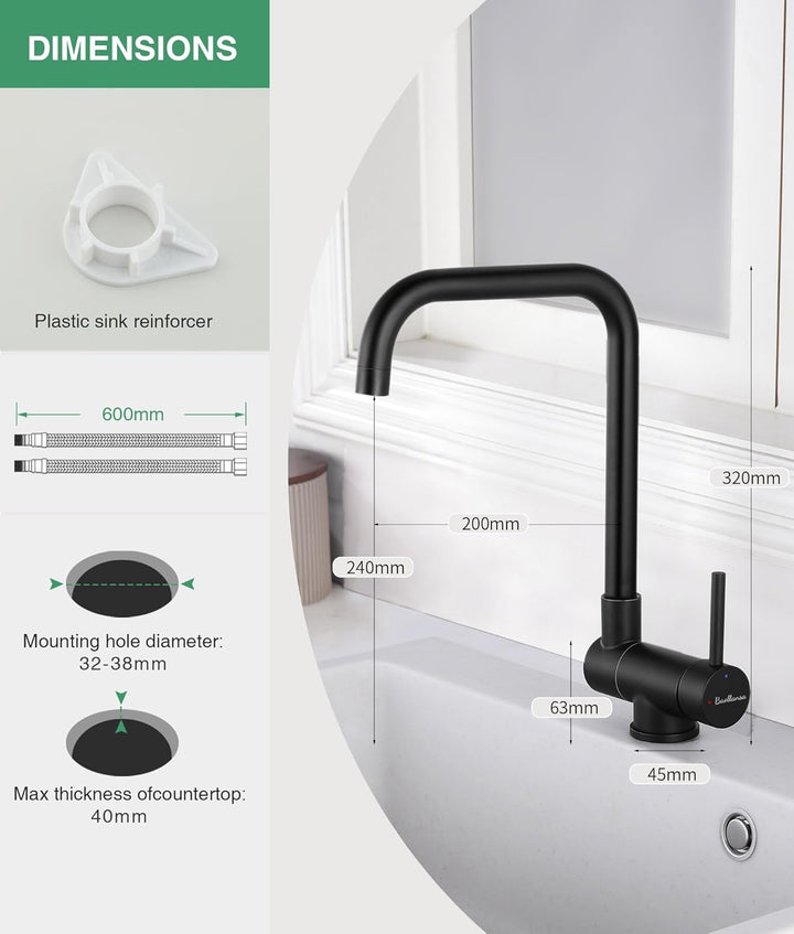Wasserhahn Küche，vorfenster küchenarmatur klappbar，Hochdruck Kitchen Faucet 360°Drehbar Edelstahl Sp