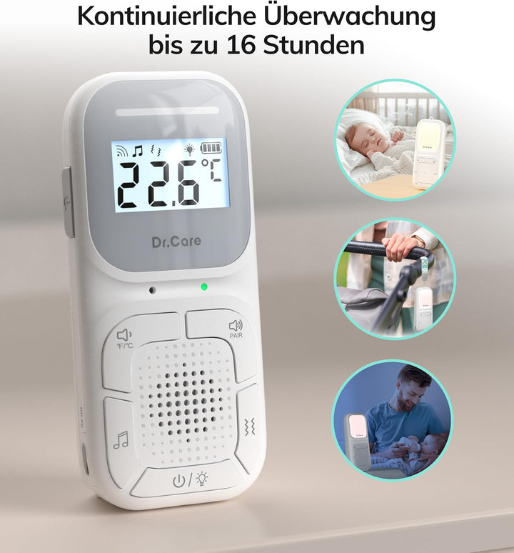 Dr.Care NeoGo Audio Baby Monitor – Vorgepaart, Gegensprechfunktion, VOX, Nachtlicht, Schlaflieder, V